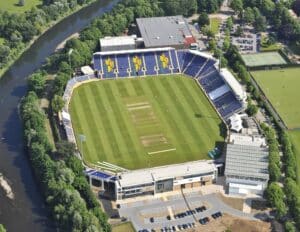 an aerial shot of sophia gardens
